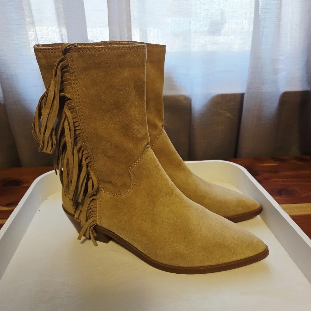 Rebecca Minkoff suede leather westerm style fringe booties size 6 Krissa